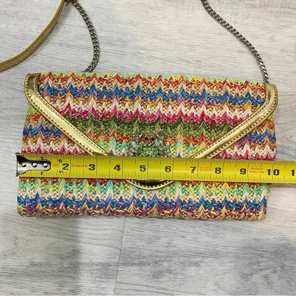Nine West NWOT Tropical Beach Straw Crossover Purse with Long Strap Crab Buckle